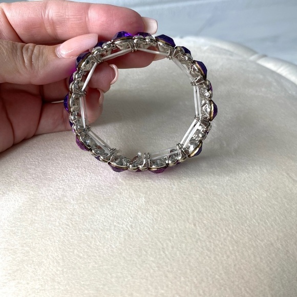 Rhinestone Purple blue crystal beaded bracelet stretch New NWT - Picture 9 of 12